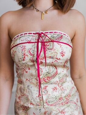 Strapless Paisley Top with Detailed Trim